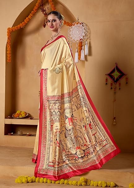 Divine Printed Solid Durga Pooja Saree